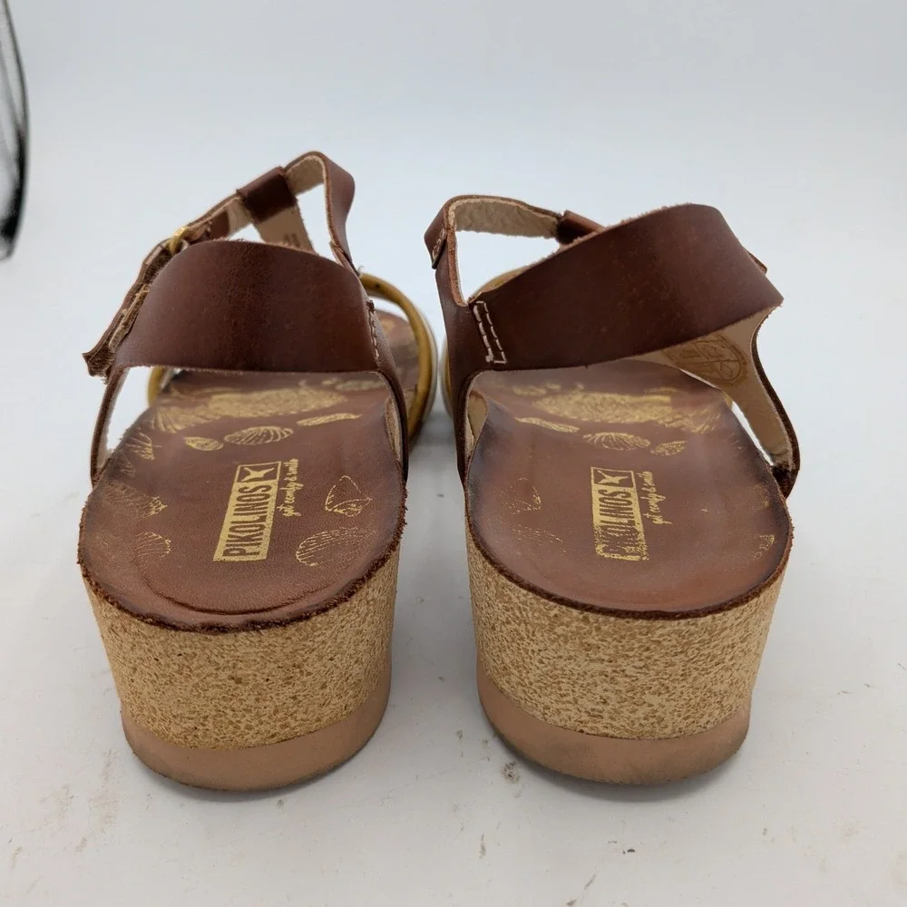 Pikolinos Mahon W9E-0654C1 Cuero Leather Wedge Sandals Brown Multi Womens 40